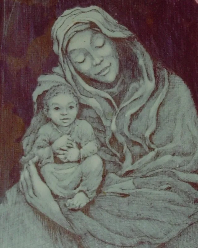 d Christmas Mother and Child pen and ink 9x12