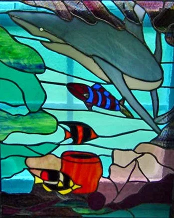 stained glass Shark Window 18x24
