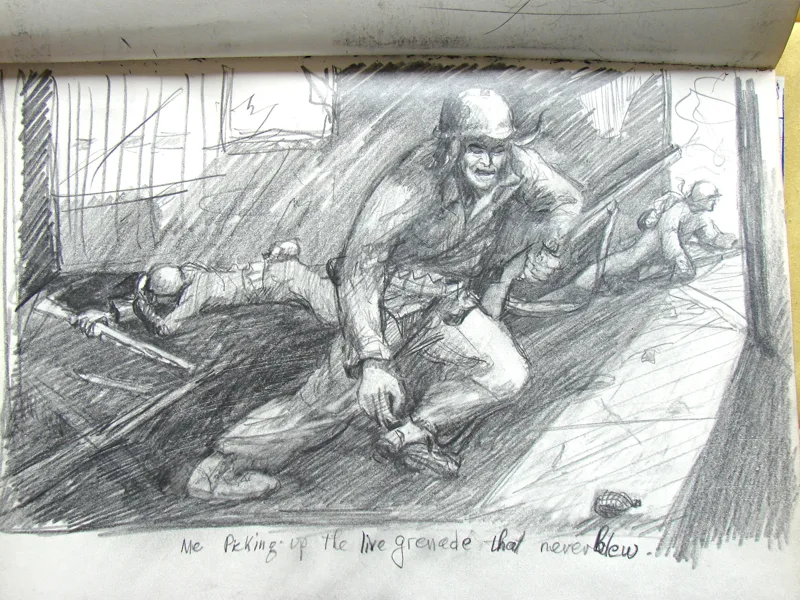 d WWII Artist with Live Grenade 9x12