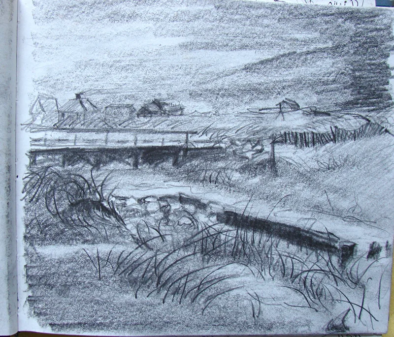 d sketchbook Where the Big One Hit 9x12