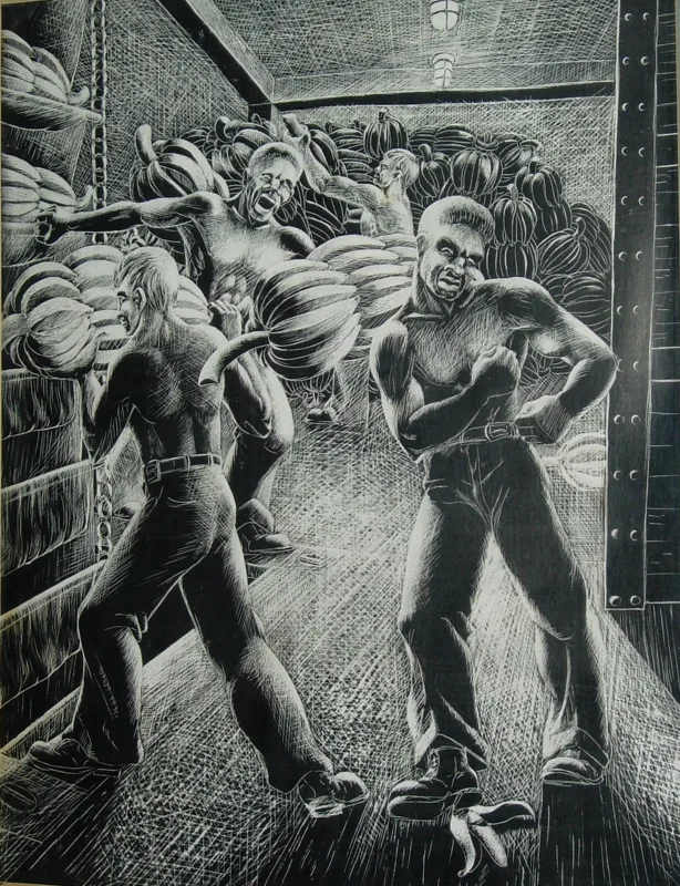d Unloading at Pier 7 NYC scratchboard 11x14 1947