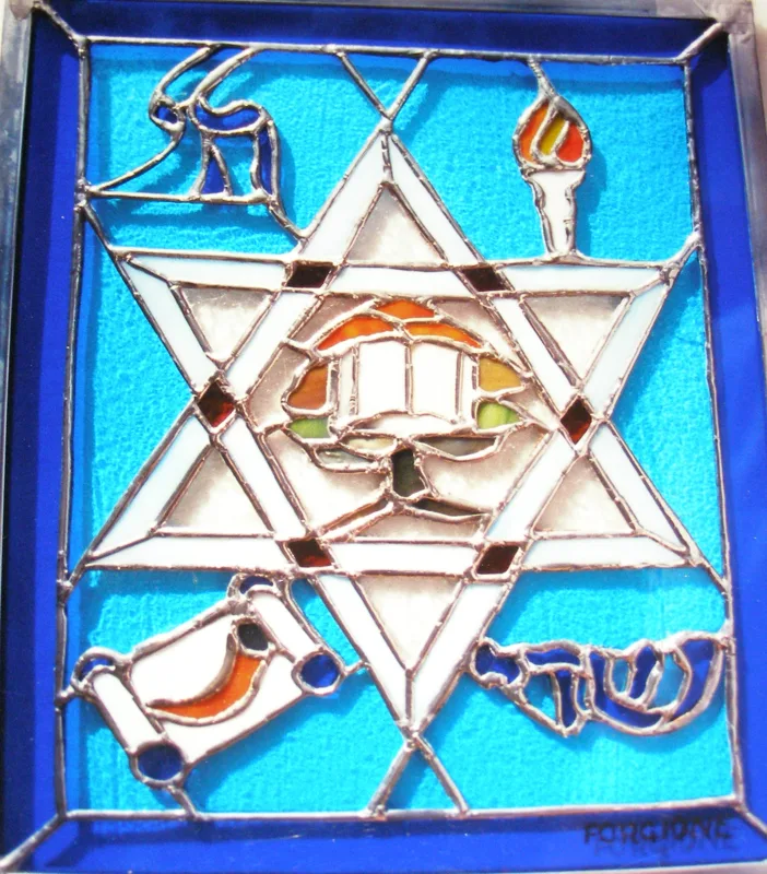 stained glass Star of David  12x14